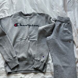 Champion Gray Logo Crewneck & Sweatpants Loungewear Set
